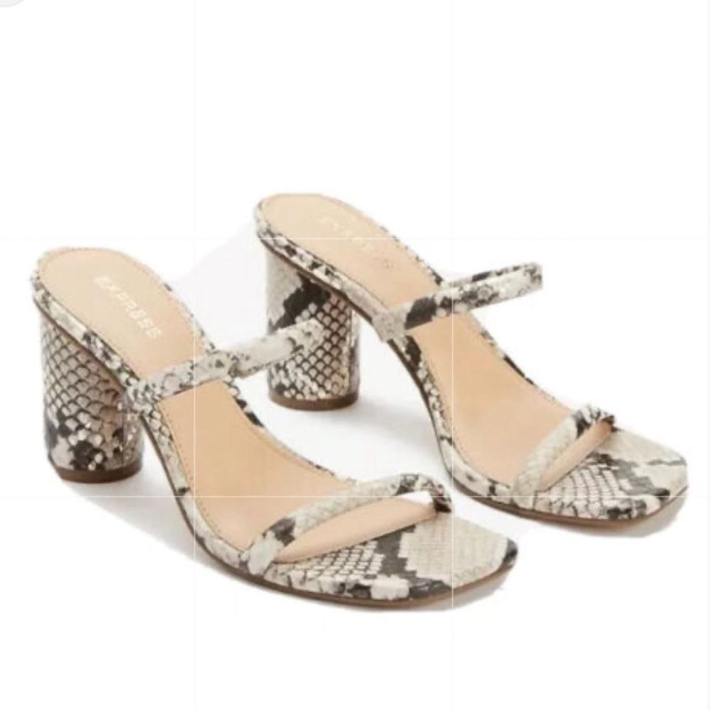Express Double Band Snake Pattern Block Heel Sand… - image 1